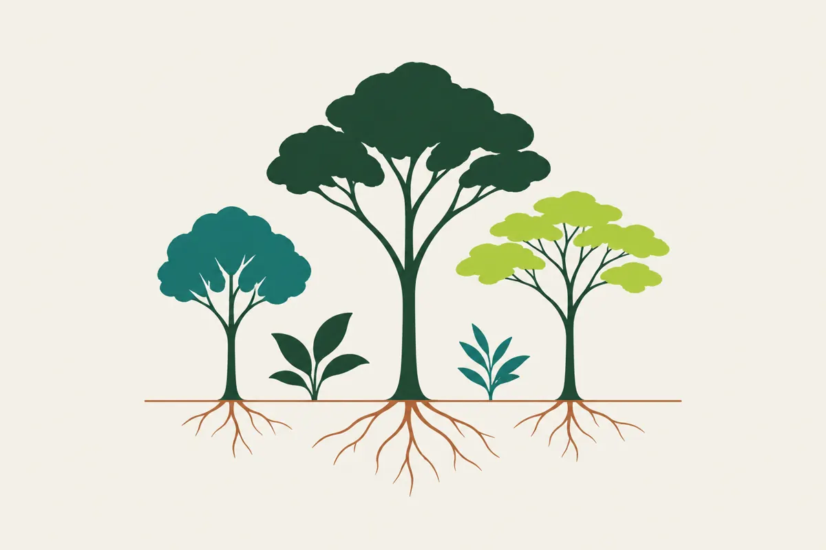 Ilustração simplificada: Sistemas Agroflorestais e Agricultura Regenerativa