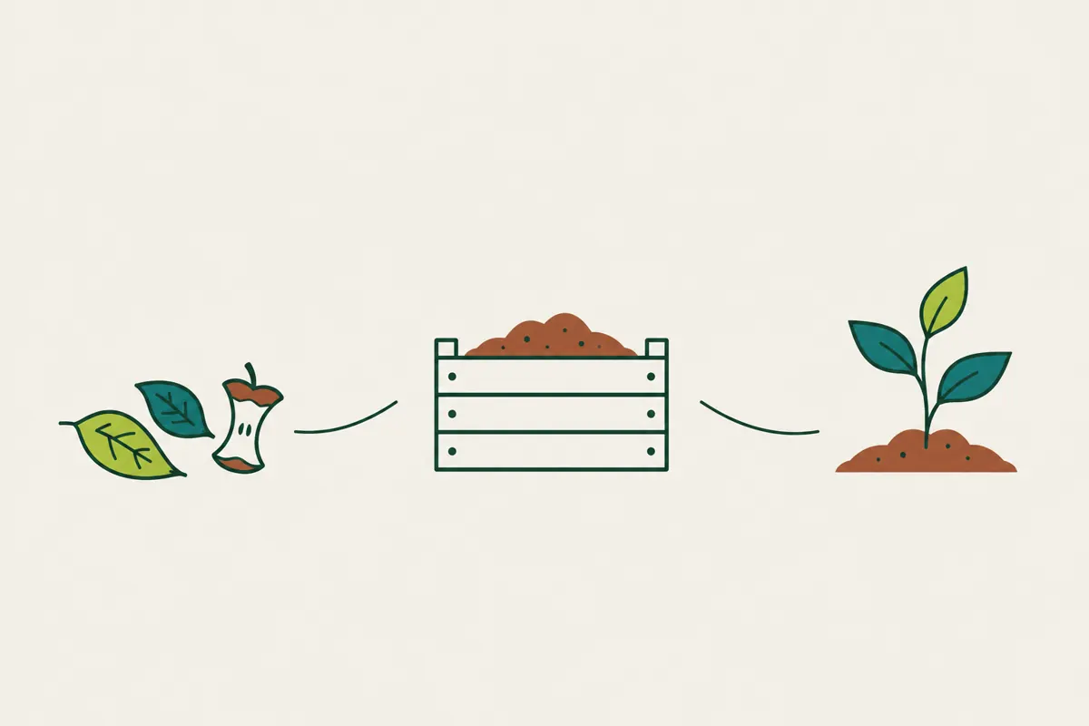 Ilustração simplificada: Gestão de Resíduos, Compostagem e Reciclagem Criativa
